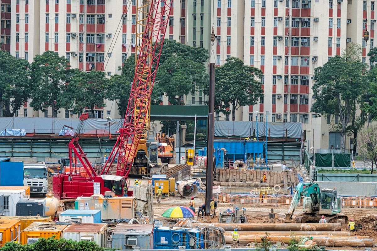 Infrastructure construction site with crane